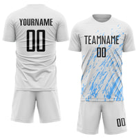 Custom Soccer Jersey, White Black Light Blue Sportswear Jersey Shirt, Athletic Mesh Moisture Wicking Jersey, Casual Gift for Men