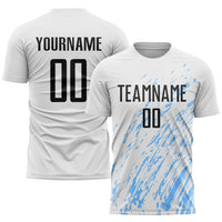 Custom Soccer Jersey, White Black Light Blue Sportswear Jersey Shirt, Athletic Mesh Moisture Wicking Jersey, Casual Gift for Men