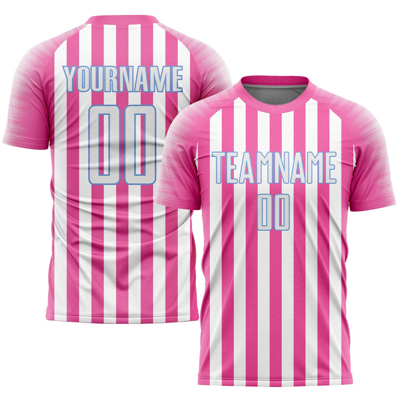 Custom Soccer Jersey, Pink White Light Blue Sportswear Jersey Shirt, Athletic Mesh Moisture Wicking Jersey, Casual Gift for Men