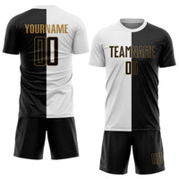Custom Soccer Jersey, White Black Old Gold Fashion Sportswear Jersey Shirt, Athletic Mesh Moisture Wicking Jersey, Casual Gift for Men