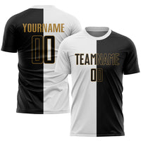Custom Soccer Jersey, White Black Old Gold Fashion Sportswear Jersey Shirt, Athletic Mesh Moisture Wicking Jersey, Casual Gift for Men