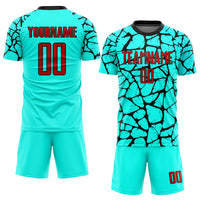 Custom Soccer Jersey, Aqua Red Black Sportswear Jersey Shirt, Athletic Mesh Moisture Wicking Jersey, Casual Gift for Men