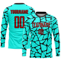 Custom Soccer Jersey, Aqua Red Black Sportswear Jersey Shirt, Athletic Mesh Moisture Wicking Jersey, Casual Gift for Men