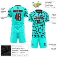 Custom Soccer Jersey, Aqua Red Black Sportswear Jersey Shirt, Athletic Mesh Moisture Wicking Jersey, Casual Gift for Men
