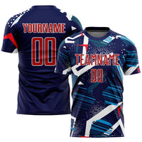 Custom Soccer Jersey, Navy Red White Sportswear Jersey Shirt, Athletic Mesh Moisture Wicking Jersey, Casual Gift for Men
