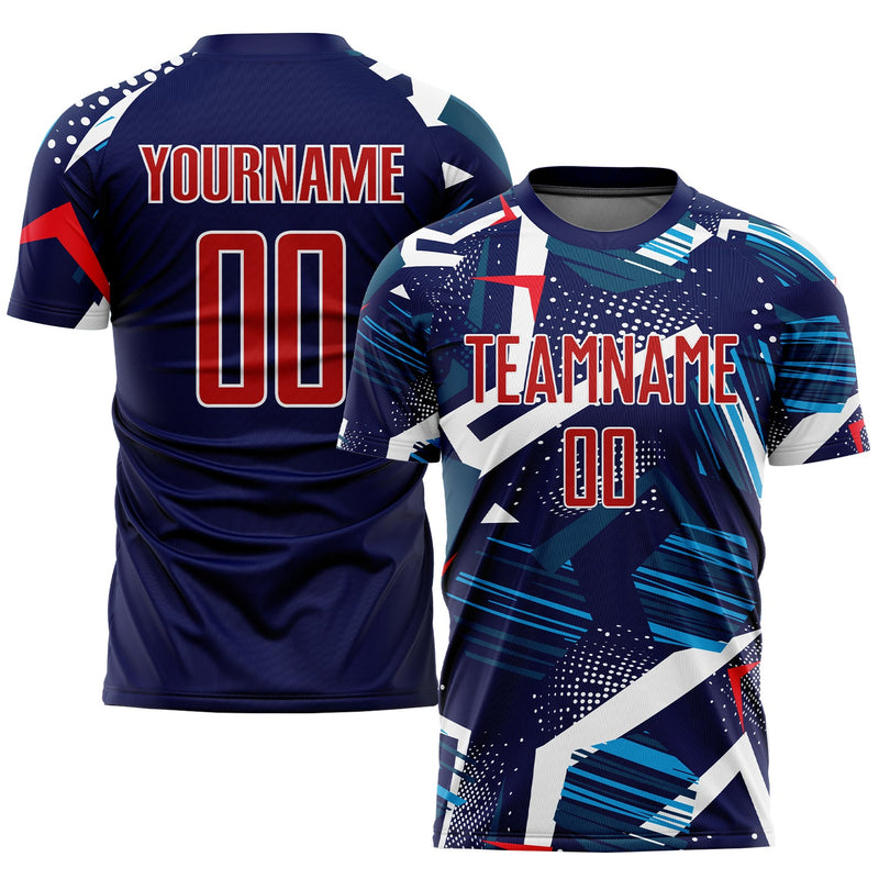 Custom Soccer Jersey, Navy Red White Sportswear Jersey Shirt, Athletic Mesh Moisture Wicking Jersey, Casual Gift for Men