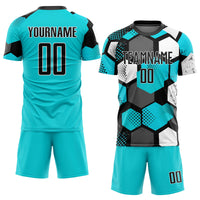 Custom Soccer Jersey, Aqua Black White Sportswear Jersey Shirt, Athletic Mesh Moisture Wicking Jersey, Casual Gift for Men