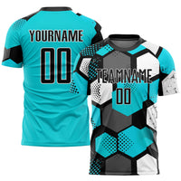 Custom Soccer Jersey, Aqua Black White Sportswear Jersey Shirt, Athletic Mesh Moisture Wicking Jersey, Casual Gift for Men
