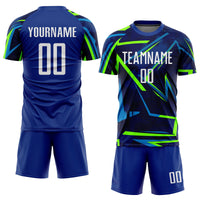 Custom Soccer Jersey, Royal White Neon Green Sportswear Jersey Shirt, Athletic Mesh Moisture Wicking Jersey, Casual Gift for Men