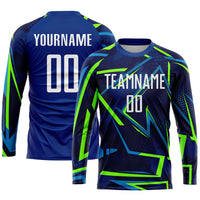 Custom Soccer Jersey, Royal White Neon Green Sportswear Jersey Shirt, Athletic Mesh Moisture Wicking Jersey, Casual Gift for Men