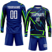 Custom Soccer Jersey, Royal White Neon Green Sportswear Jersey Shirt, Athletic Mesh Moisture Wicking Jersey, Casual Gift for Men
