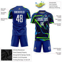 Custom Soccer Jersey, Royal White Neon Green Sportswear Jersey Shirt, Athletic Mesh Moisture Wicking Jersey, Casual Gift for Men