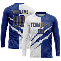 Custom Soccer Jersey, Royal White Old Gold Sportswear Jersey Shirt, Athletic Mesh Moisture Wicking Jersey, Casual Gift for Men
