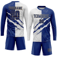 Custom Soccer Jersey, Royal White Old Gold Sportswear Jersey Shirt, Athletic Mesh Moisture Wicking Jersey, Casual Gift for Men