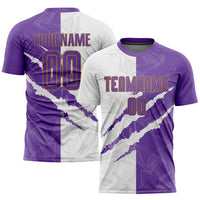 Custom Soccer Jersey, Purple White Old Gold Sportswear Jersey Shirt, Athletic Mesh Moisture Wicking Jersey, Casual Gift for Men