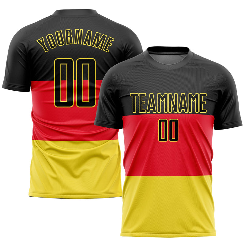 Custom Soccer Jersey, Red Black Gold Sportswear Jersey Shirt, Athletic Mesh Moisture Wicking Jersey, Casual Gift for Men