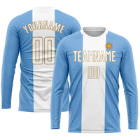 Custom Soccer Jersey, Light Blue White Old Gold Sportswear Jersey Shirt, Athletic Mesh Moisture Wicking Jersey, Casual Gift for Men