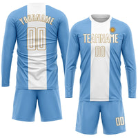 Custom Soccer Jersey, Light Blue White Old Gold Sportswear Jersey Shirt, Athletic Mesh Moisture Wicking Jersey, Casual Gift for Men
