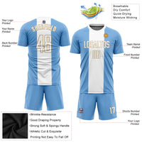 Custom Soccer Jersey, Light Blue White Old Gold Sportswear Jersey Shirt, Athletic Mesh Moisture Wicking Jersey, Casual Gift for Men