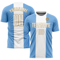 Custom Soccer Jersey, Light Blue White Old Gold Sportswear Jersey Shirt, Athletic Mesh Moisture Wicking Jersey, Casual Gift for Men