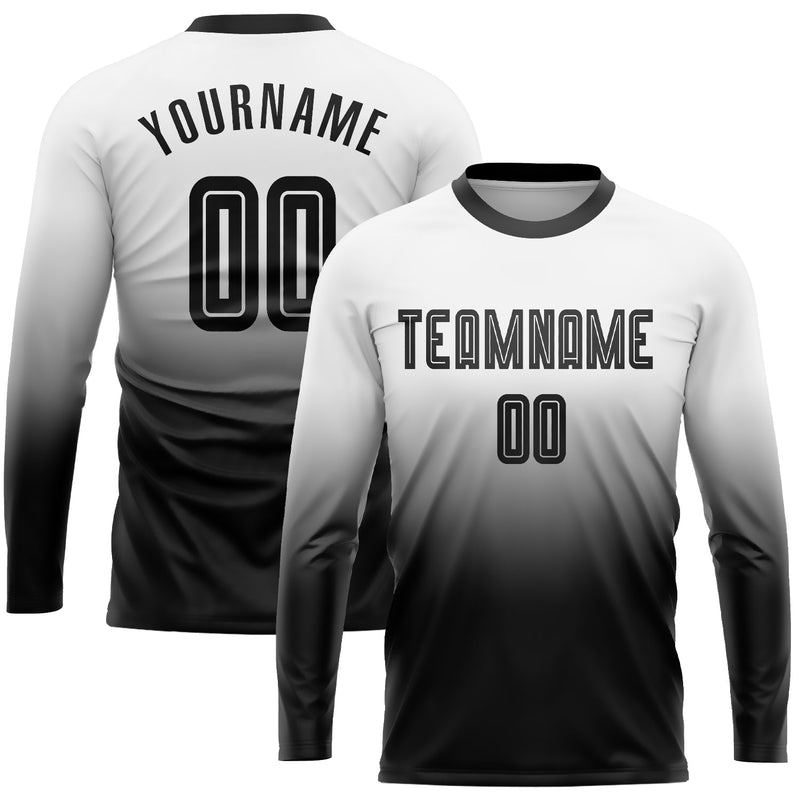 Custom Soccer Jersey, White Black Fashion Sportswear Jersey Shirt, Athletic Long Sleeve Mesh Jersey, Casual Gift for Men