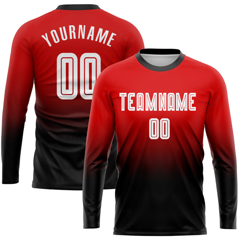 Custom Soccer Jersey, Red White Black Fashion Sportswear Jersey Shirt, Athletic Long Sleeve Mesh Jersey, Casual Gift for Men