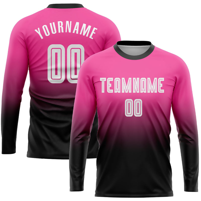 Custom Soccer Jersey, Pink White Black Fashion Sportswear Jersey Shirt, Athletic Long Sleeve Mesh Jersey, Casual Gift for Men