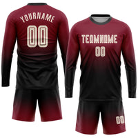 Custom Soccer Jersey, Crimson Cream Black Fashion Sportswear Jersey Shirt, Athletic Long Sleeve Mesh Jersey, Casual Gift for Men