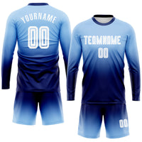 Custom Soccer Jersey, Light Blue White Navy Fashion Sportswear Jersey Shirt, Athletic Long Sleeve Mesh Jersey, Casual Gift for Men
