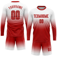 Custom Soccer Jersey, White Red Fashion Sportswear Jersey Shirt, Athletic Long Sleeve Mesh Jersey, Casual Gift for Men