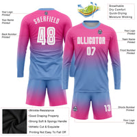 Custom Soccer Jersey, Pink White Light Blue Fashion Sportswear Jersey Shirt, Athletic Long Sleeve Mesh Jersey, Casual Gift for Men