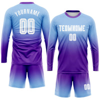 Custom Soccer Jersey, Light Blue White Purple Fashion Sportswear Jersey Shirt, Athletic Long Sleeve Mesh Jersey, Casual Gift for Men