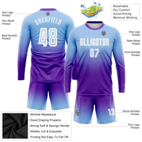 Custom Soccer Jersey, Light Blue White Purple Fashion Sportswear Jersey Shirt, Athletic Long Sleeve Mesh Jersey, Casual Gift for Men
