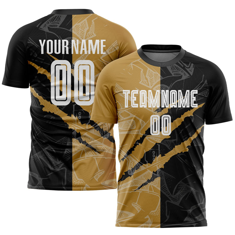Custom Soccer Jersey, White Black Old Gold Sportswear Jersey Shirt, Athletic Mesh Moisture Wicking Jersey, Casual Gift for Men, Style Soccer0464