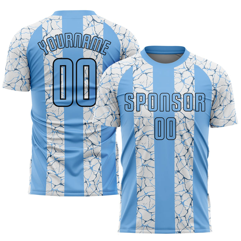 Custom Soccer Jersey, Light Blue Black Sportswear Jersey Shirt, Athletic Mesh Moisture Wicking Jersey, Casual Gift for Men, Style Soccer0498