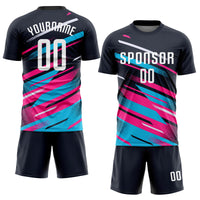 Custom Soccer Jersey, Navy White Pink Sportswear Jersey Shirt, Athletic Mesh Moisture Wicking Jersey, Casual Gift for Men
