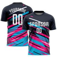Custom Soccer Jersey, Navy White Pink Sportswear Jersey Shirt, Athletic Mesh Moisture Wicking Jersey, Casual Gift for Men