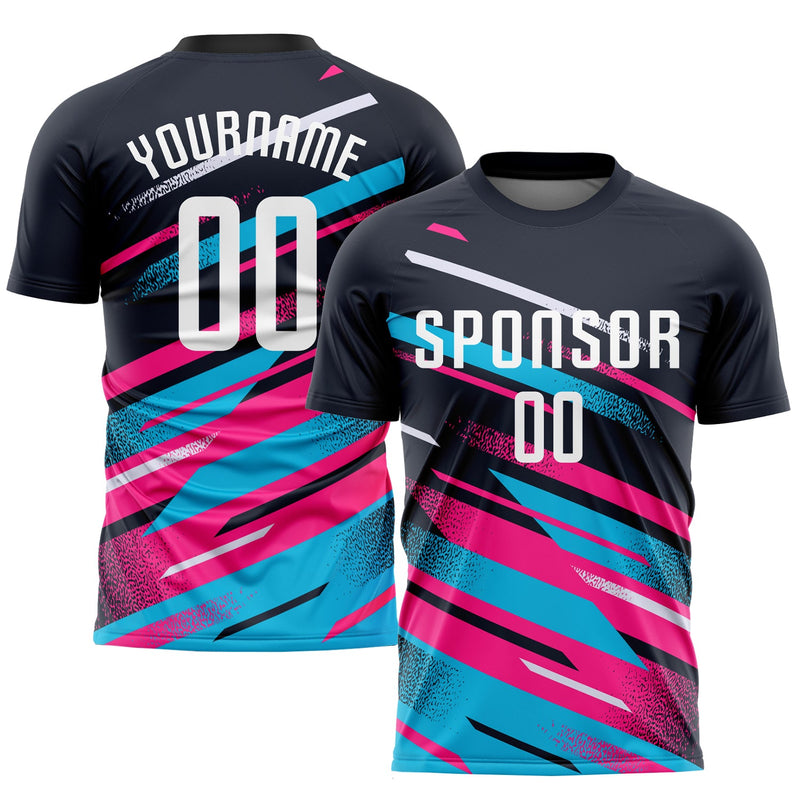 Custom Soccer Jersey, Navy White Pink Sportswear Jersey Shirt, Athletic Mesh Moisture Wicking Jersey, Casual Gift for Men