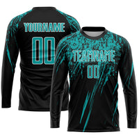 Custom Soccer Jersey, Black Aqua White Sportswear Jersey Shirt, Athletic Mesh Moisture Wicking Jersey, Casual Gift for Men