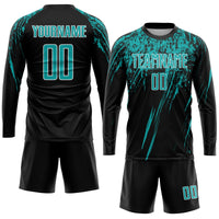 Custom Soccer Jersey, Black Aqua White Sportswear Jersey Shirt, Athletic Mesh Moisture Wicking Jersey, Casual Gift for Men