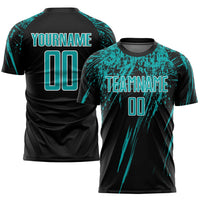 Custom Soccer Jersey, Black Aqua White Sportswear Jersey Shirt, Athletic Mesh Moisture Wicking Jersey, Casual Gift for Men
