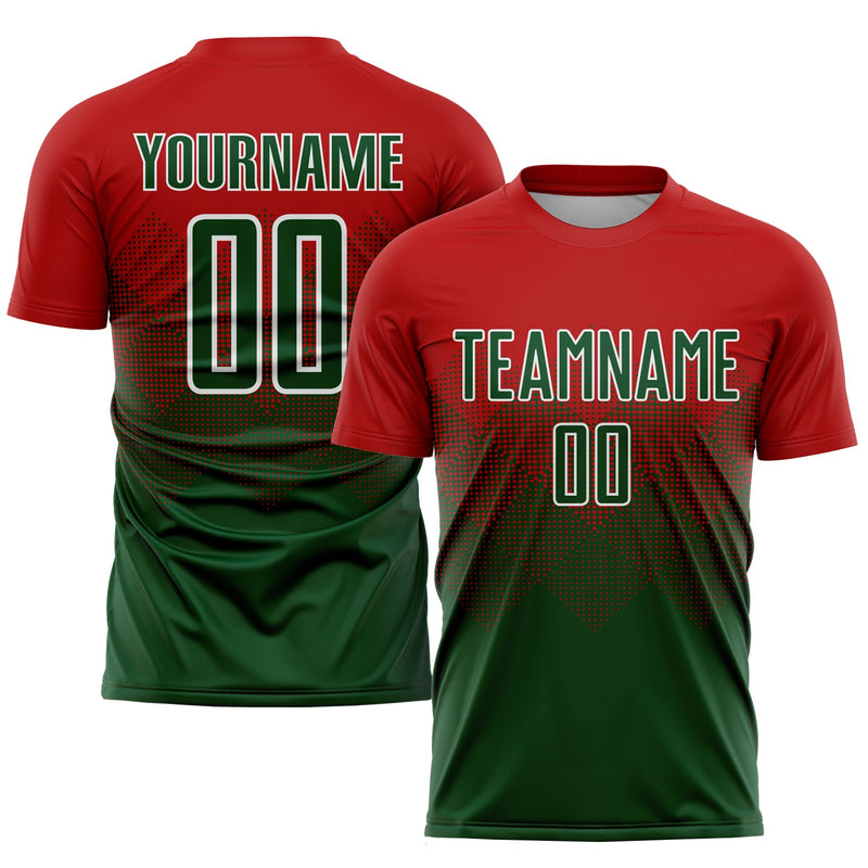 Custom Soccer Jersey, Red Green White Sportswear Jersey Shirt, Athletic Mesh Moisture Wicking Jersey, Casual Gift for Men