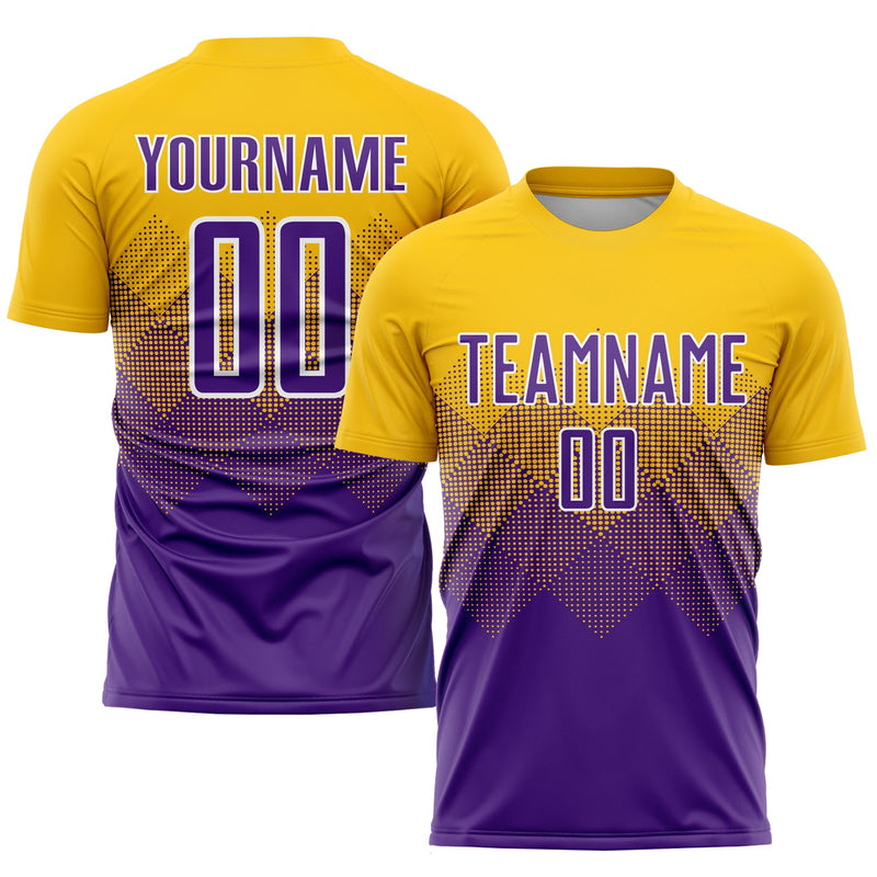 Custom Soccer Jersey, Gold Purple White Sportswear Jersey Shirt, Athletic Mesh Moisture Wicking Jersey, Casual Gift for Men