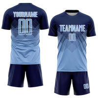 Custom Soccer Jersey, Navy Light Blue White Sportswear Jersey Shirt, Athletic Mesh Moisture Wicking Jersey, Casual Gift for Men