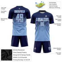 Custom Soccer Jersey, Navy Light Blue White Sportswear Jersey Shirt, Athletic Mesh Moisture Wicking Jersey, Casual Gift for Men