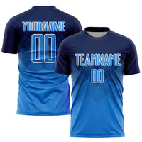 Custom Soccer Jersey, Navy Blue White Sportswear Jersey Shirt, Athletic Mesh Moisture Wicking Jersey, Casual Gift for Men