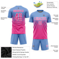 Custom Soccer Jersey, Light Blue Pink Sportswear Jersey Shirt, Athletic Mesh Moisture Wicking Jersey, Casual Gift for Men, Style Soccer0676