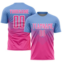 Custom Soccer Jersey, Light Blue Pink Sportswear Jersey Shirt, Athletic Mesh Moisture Wicking Jersey, Casual Gift for Men, Style Soccer0676