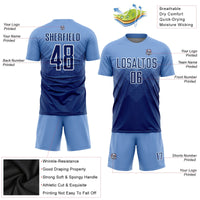 Custom Soccer Jersey, Light Blue Navy White Sportswear Jersey Shirt, Athletic Mesh Moisture Wicking Jersey, Casual Gift for Men