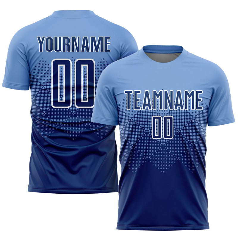 Custom Soccer Jersey, Light Blue Navy White Sportswear Jersey Shirt, Athletic Mesh Moisture Wicking Jersey, Casual Gift for Men